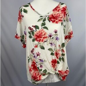 Kaileigh white and floral rossano knot detail blouse women’s size M